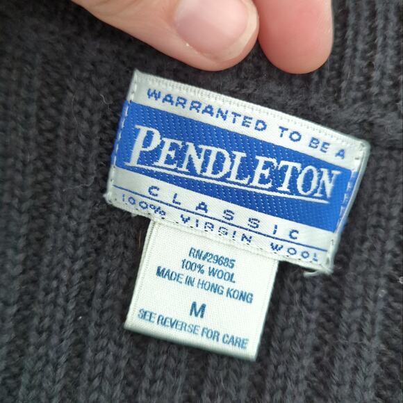 Vintage Pendleton Cardigan Sweater Vest Black Red Christmas Holiday Medium Wool - Picture 4 of 6